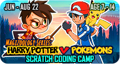 Harry Potter V Pokemon Scratch Coding Coding Technology STEAM School Holiday Summer Camp July August 2022 for Age 7 to 14 Singapore WondersWork